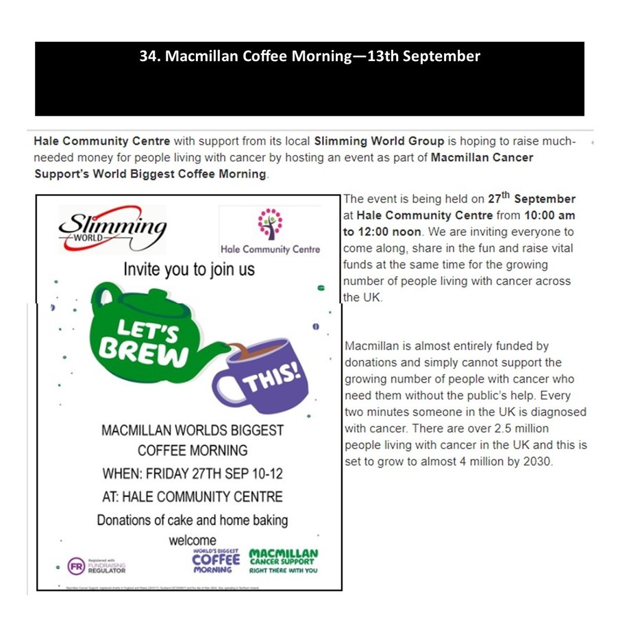 Macmillan Coffee Morning - 13th September